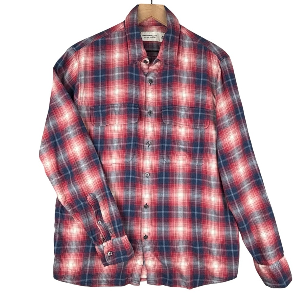 Abercrombie & Fitch Shirt Mens Medium Blue Red Plaid Soft A&F Flannel